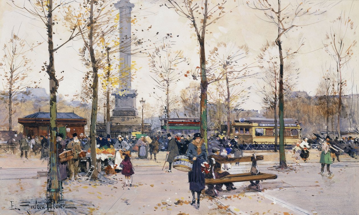 Place de la Bastille, Paris de Eugene Galien Laloue