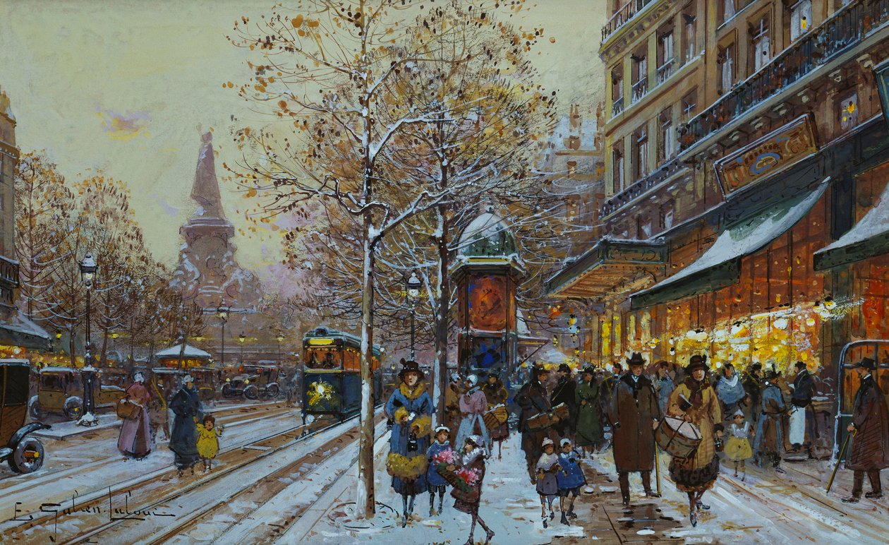 Place de la Republique, Paris (carvão e cor do corpo no papel) de Eugene Galien Laloue