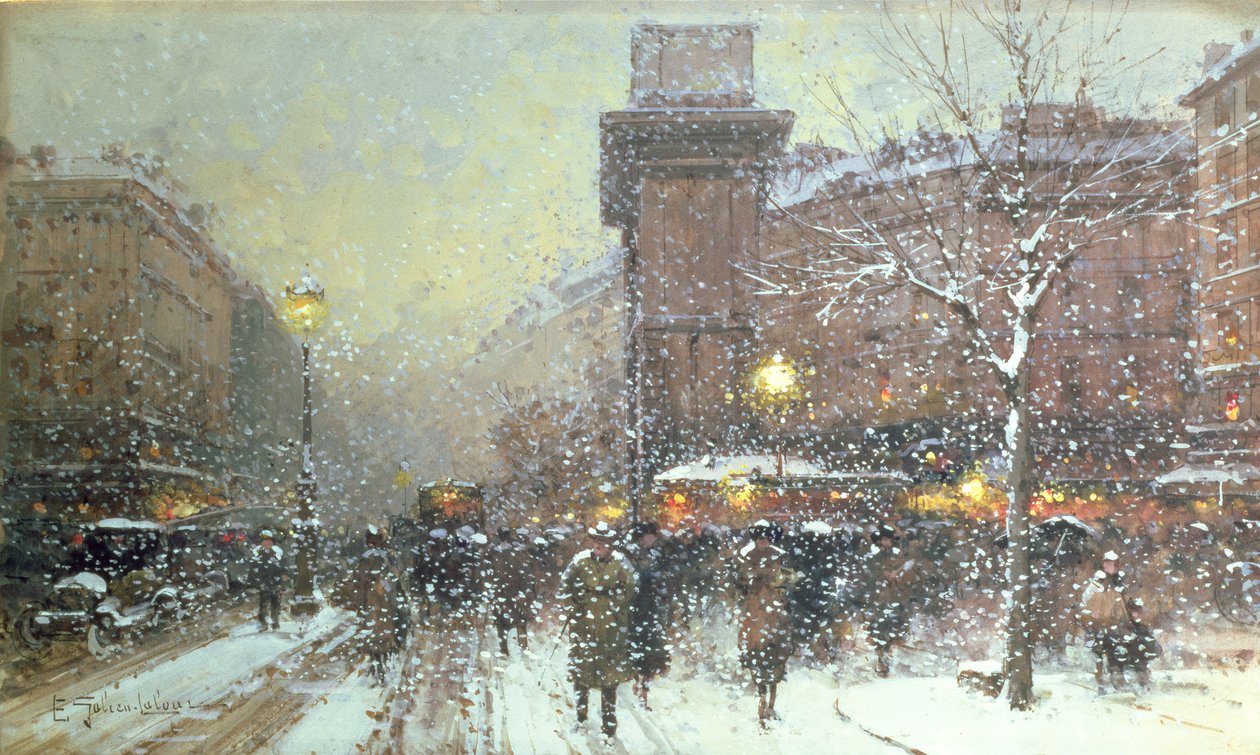 Porte St. Martin, em Paris (giz preto e guache sobre papel) de Eugene Galien Laloue