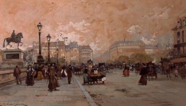Uma cena parisiense de rua de Eugene Galien Laloue