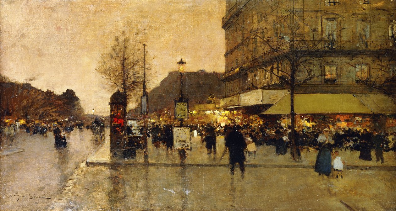 Uma cena de rua parisiense de Eugene Galien Laloue