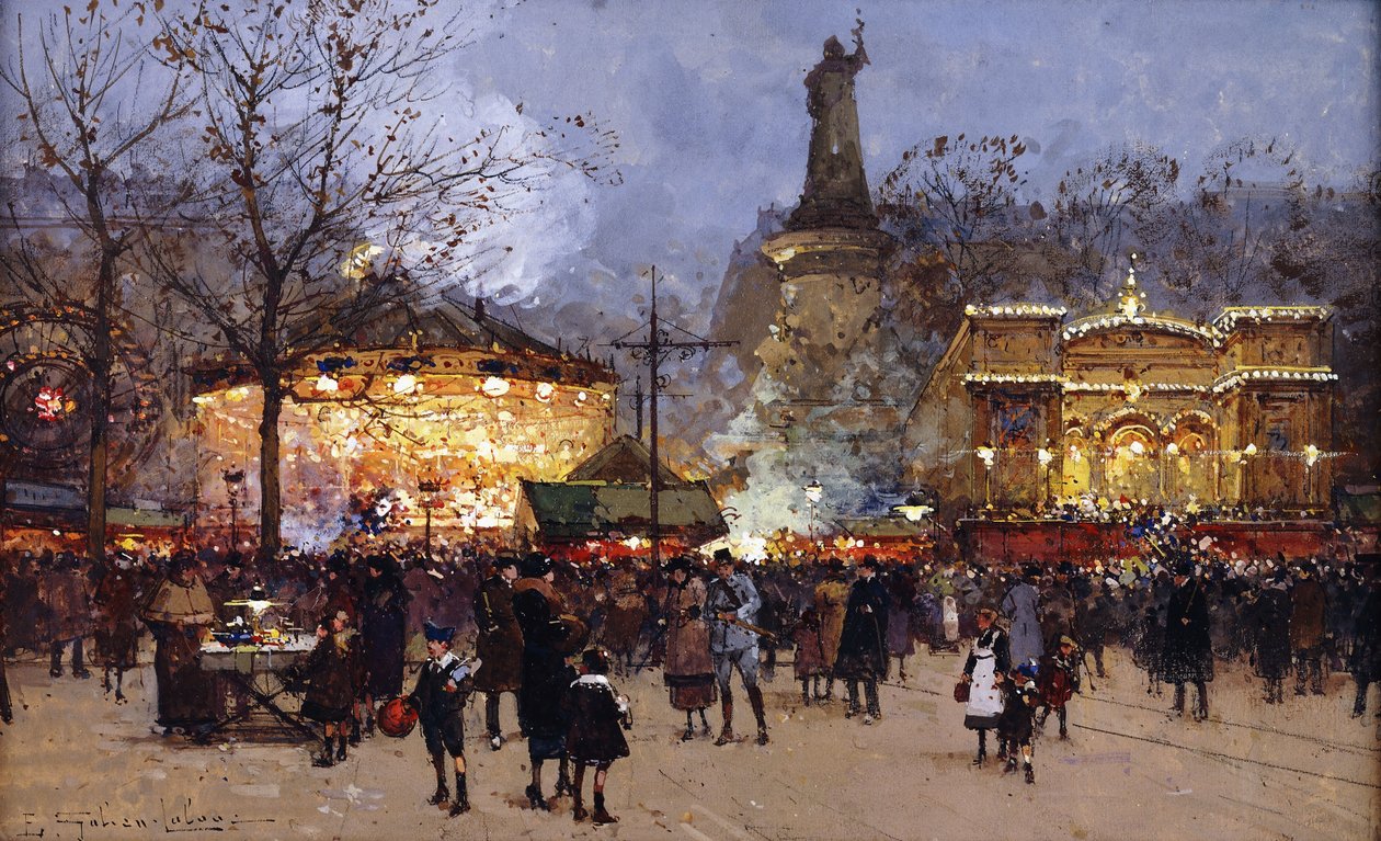 La Fete, Place de la Republique, Paris de Eugene Galien Laloue