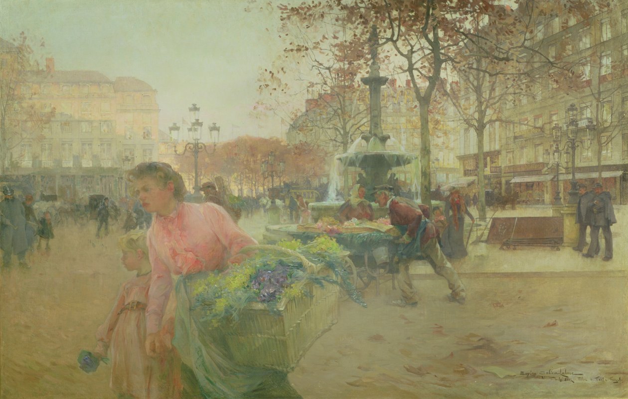 Place du Theatre Francais, em Paris de Eugene Galien Laloue