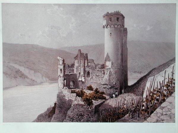 Schloss Ehrenfels in the Rhine Valley, c.1863 (cor litho) de Eugene (after) Ciceri