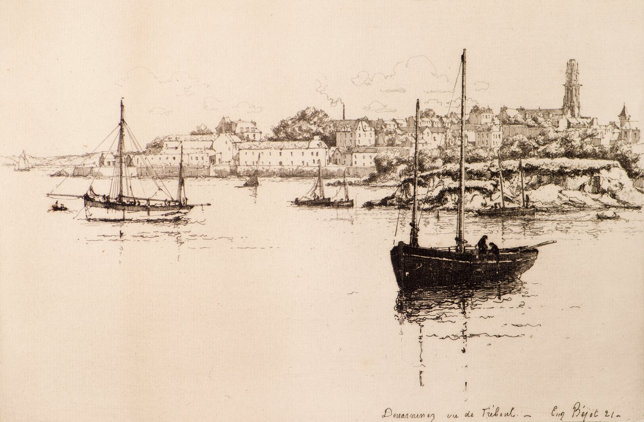 Dourarnenez visto de Treboul (gravura) de Eugene Bejot