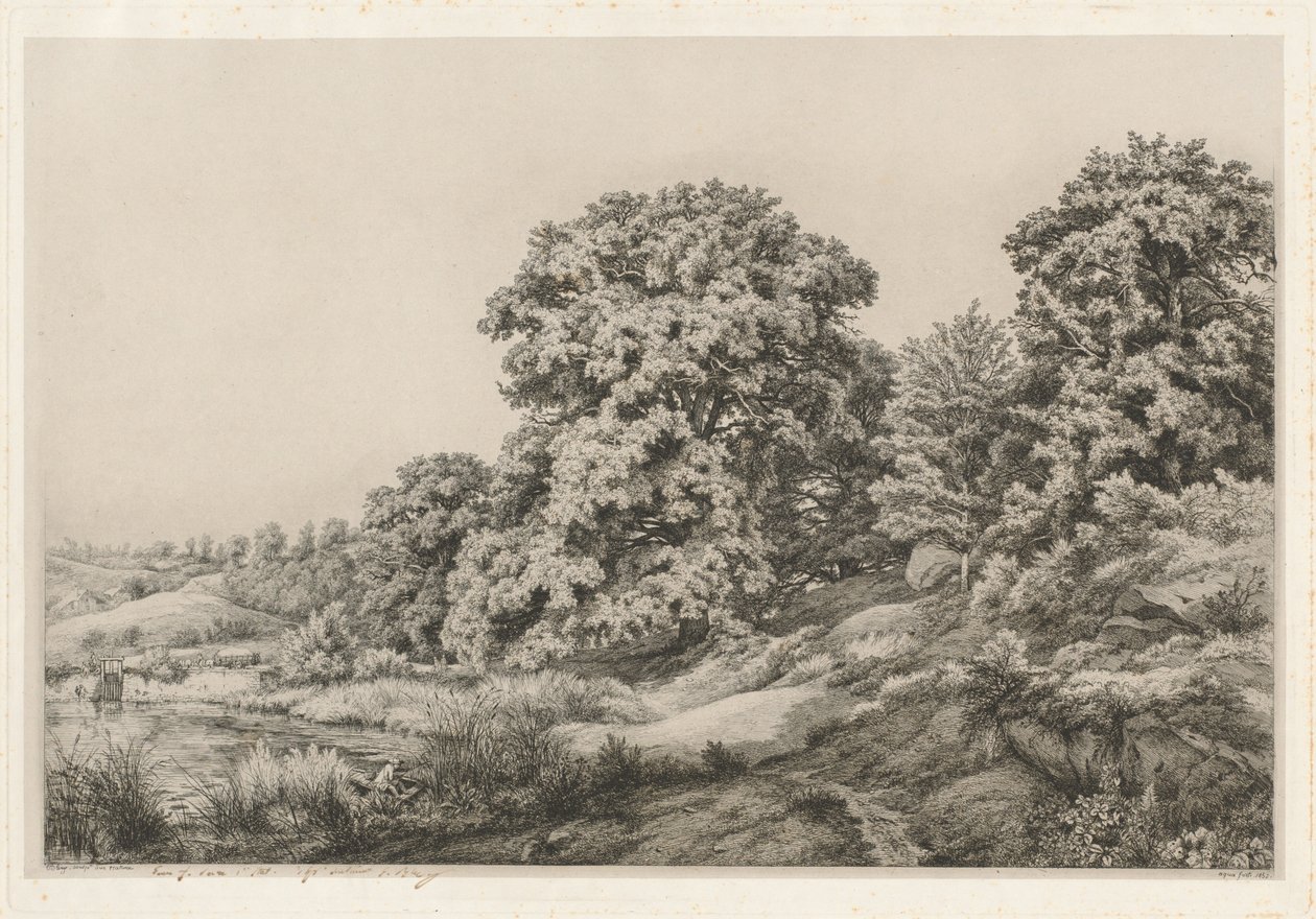 Oaks perto de uma lagoa, 1852. de Eugene Bléry