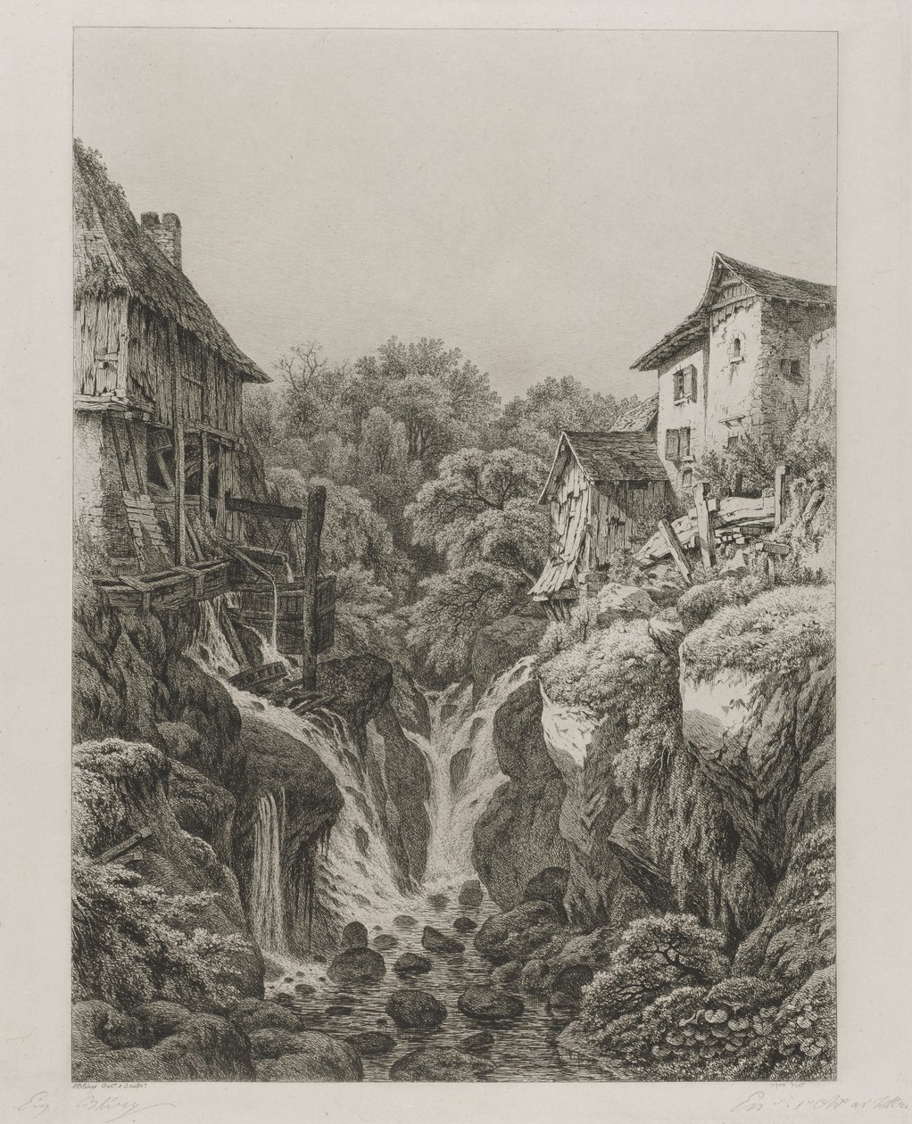 O Moinho e Cachoeira de Grésy perto de Aix-les-Bains de Eugene Bléry