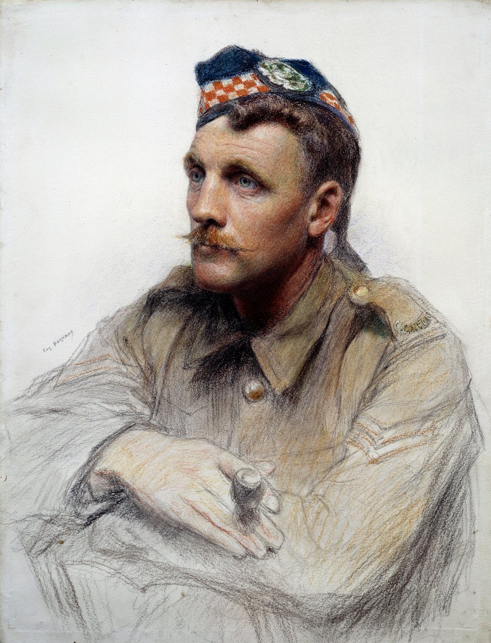Primeira Guerra Mundial: "Retrato de um soldado escocês durante a Grande Guerra" Desenho de Eugene Bornand (1850-1921) Paris do século XX, Museu da Legião d