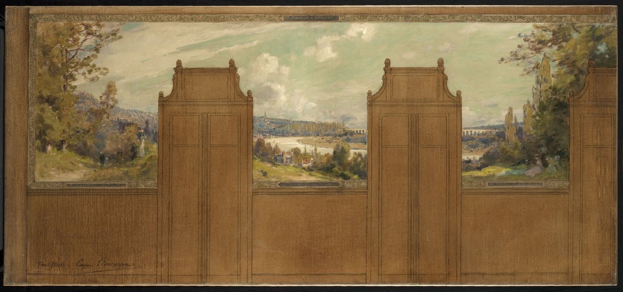 Esboço para a Câmara Municipal de Bagneux (): paisagem de Joinville a Nogent, cerca de 1907 (óleo sobre tela) de Eugene Bourgeois
