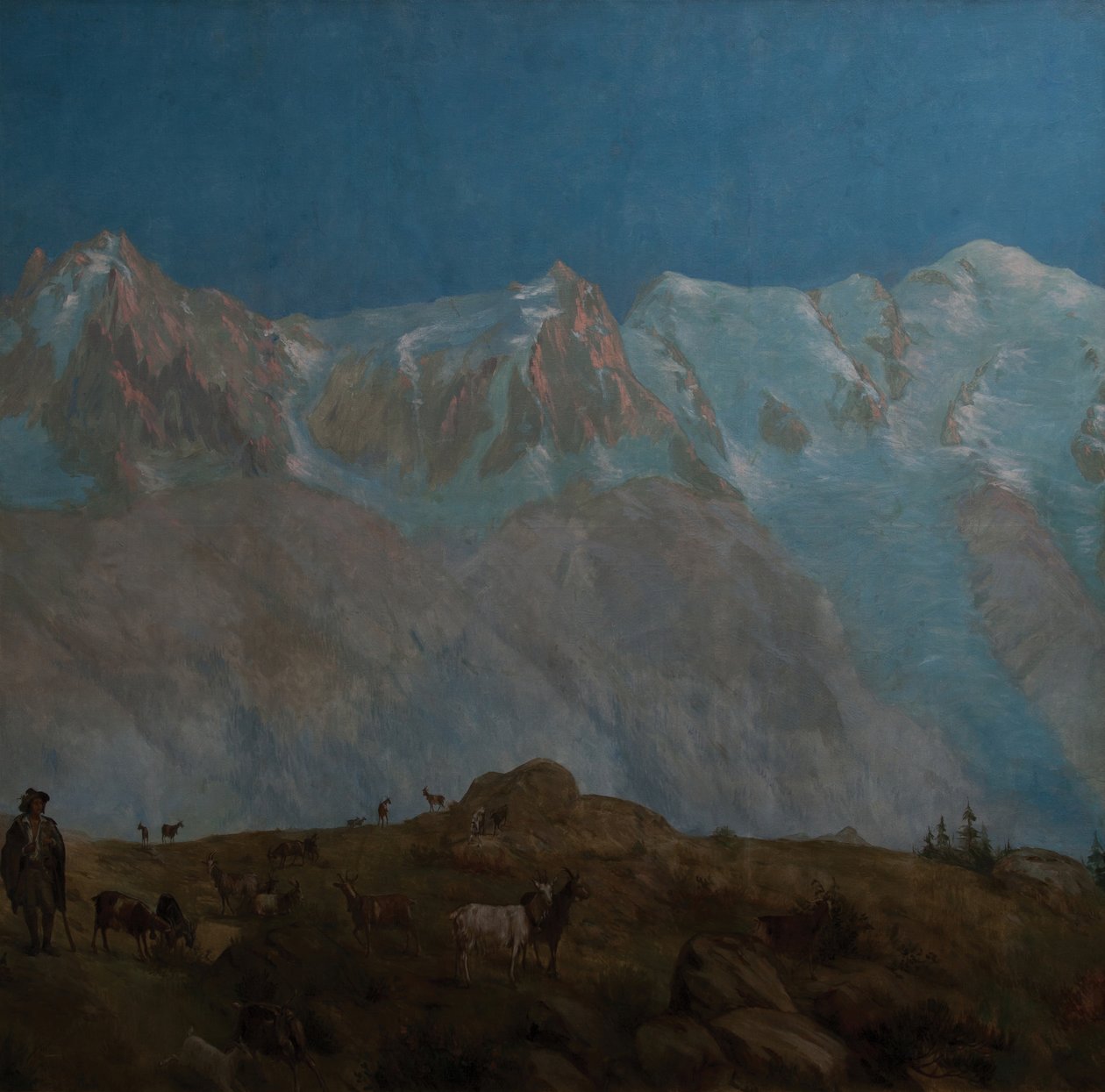 O Monte Branco, as Aiguilles du Midi du Plan (Óleo sobre tela) de Eugene Bourgeois