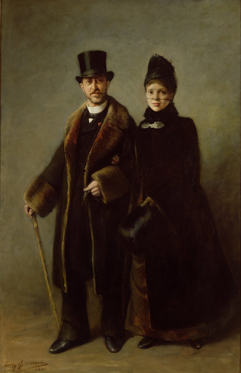 Heinrich Schliemann (1822-90) e sua esposa de Eugene Broerman