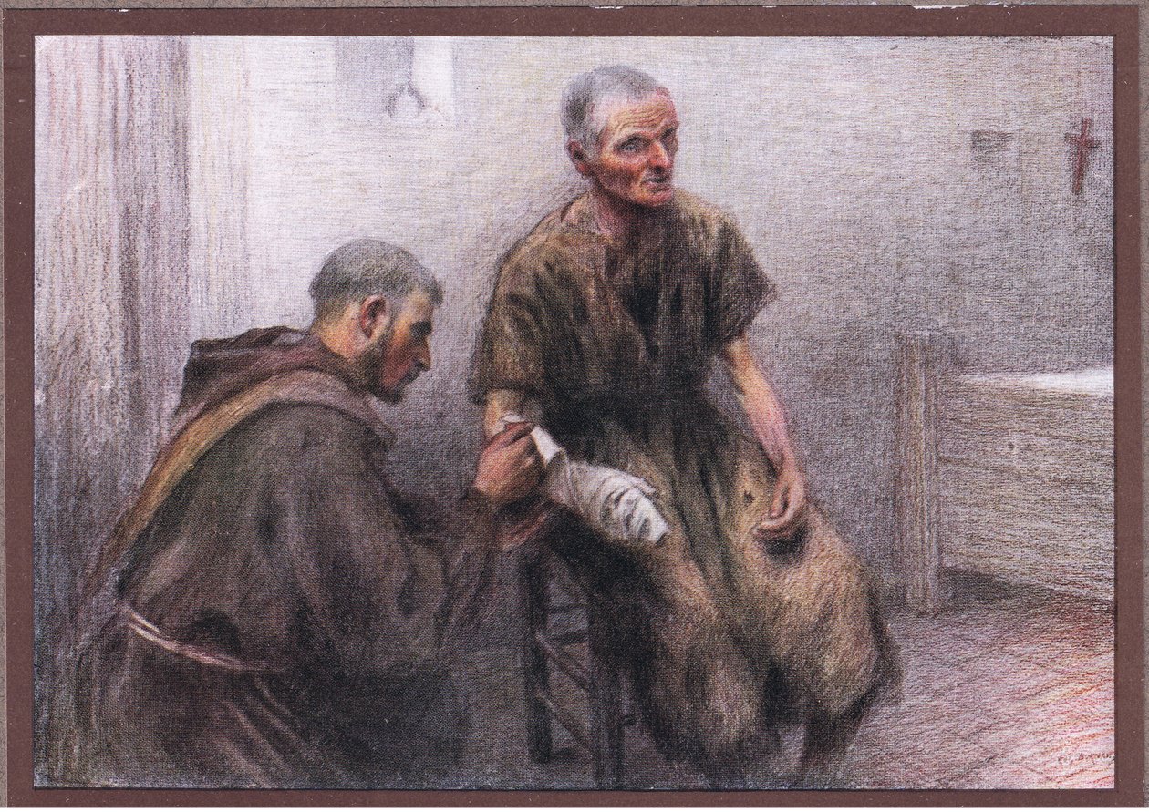 Frei Bentivoglia cuida de um leproso, 1919 de Eugene Burnand