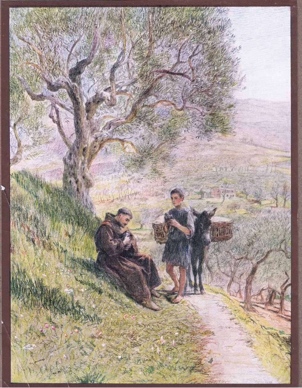 São Francisco domina as pombas selvagens da tartaruga, 1919 de Eugene Burnand