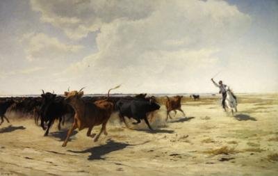 O Round-up (óleo sobre tela) de Eugene Burnand
