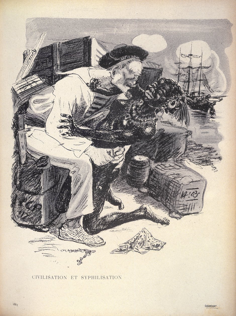 Civilização e sifilização, p. 1863 gravado por Grandjouan de The Butter Plate, pub. 10 de janeiro 1903 de Eugene Cadel