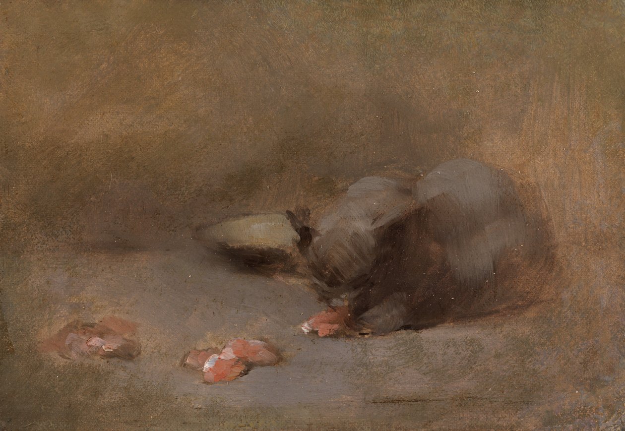 Chat Mangeant (Óleo sobre tela colocado a bordo) de Eugène Carrière