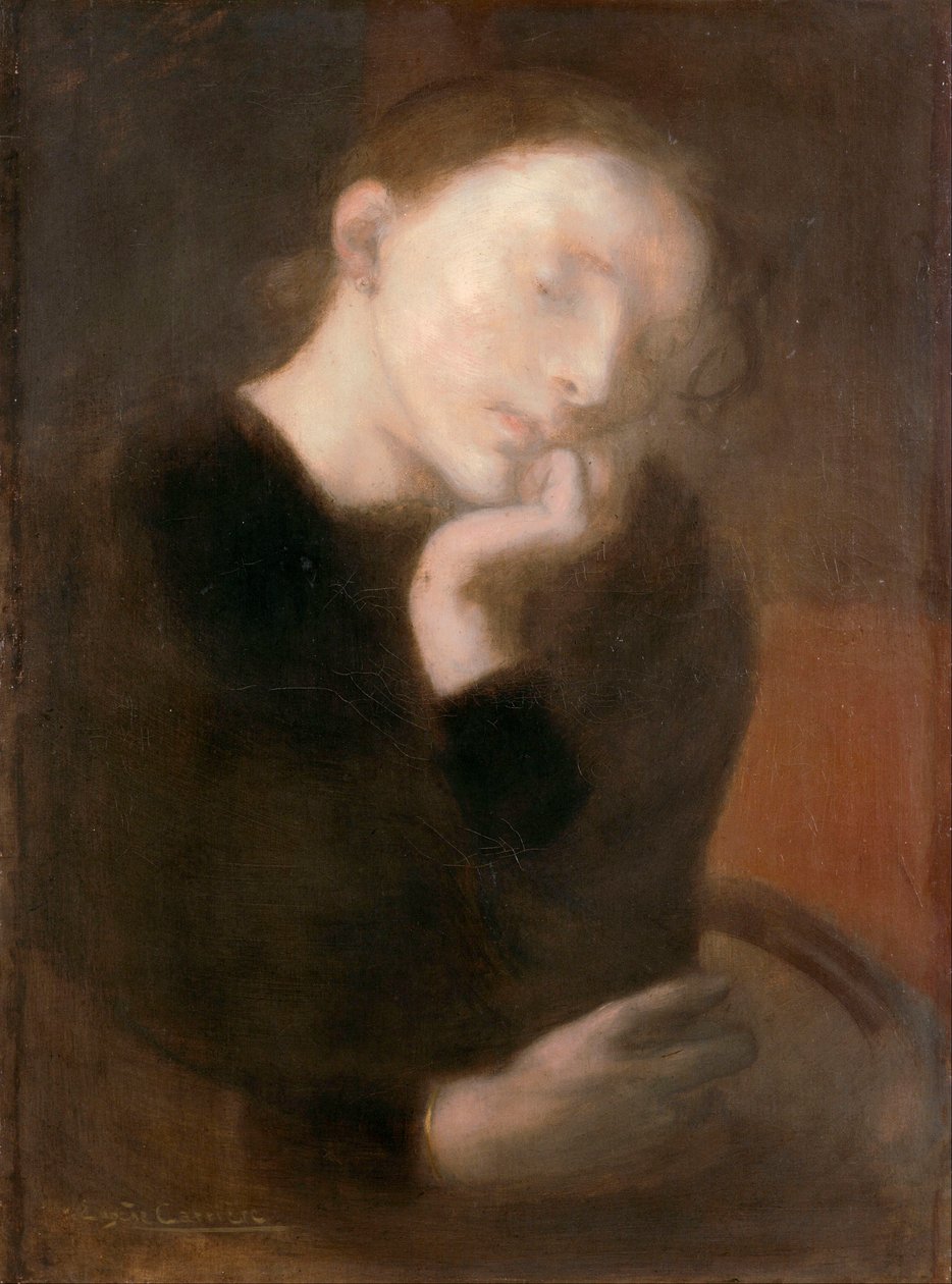 Meditação par Carriere, Eugene (1849-1906), ca 1892 - Óleo sobre tela, 65,5x48,7 - Museu de Arte de Ohara, Kurashiki de Eugène Carrière