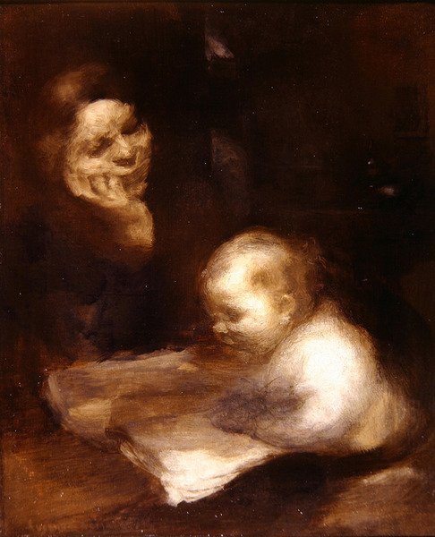 Leitura de Mãe e Filho (óleo sobre tela) de Eugène Carrière