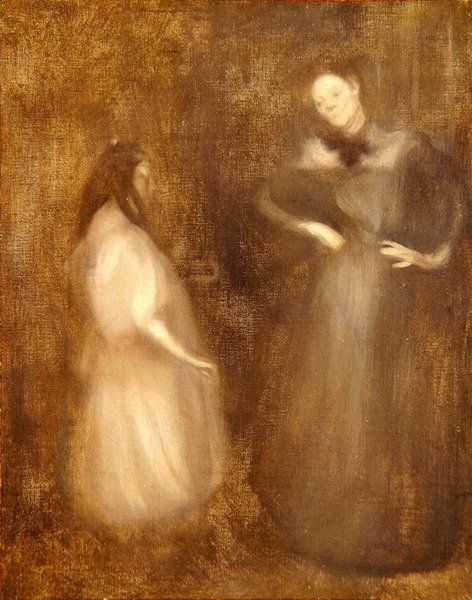 Mãe e filha, a lição de violino (óleo sobre tela) de Eugène Carrière
