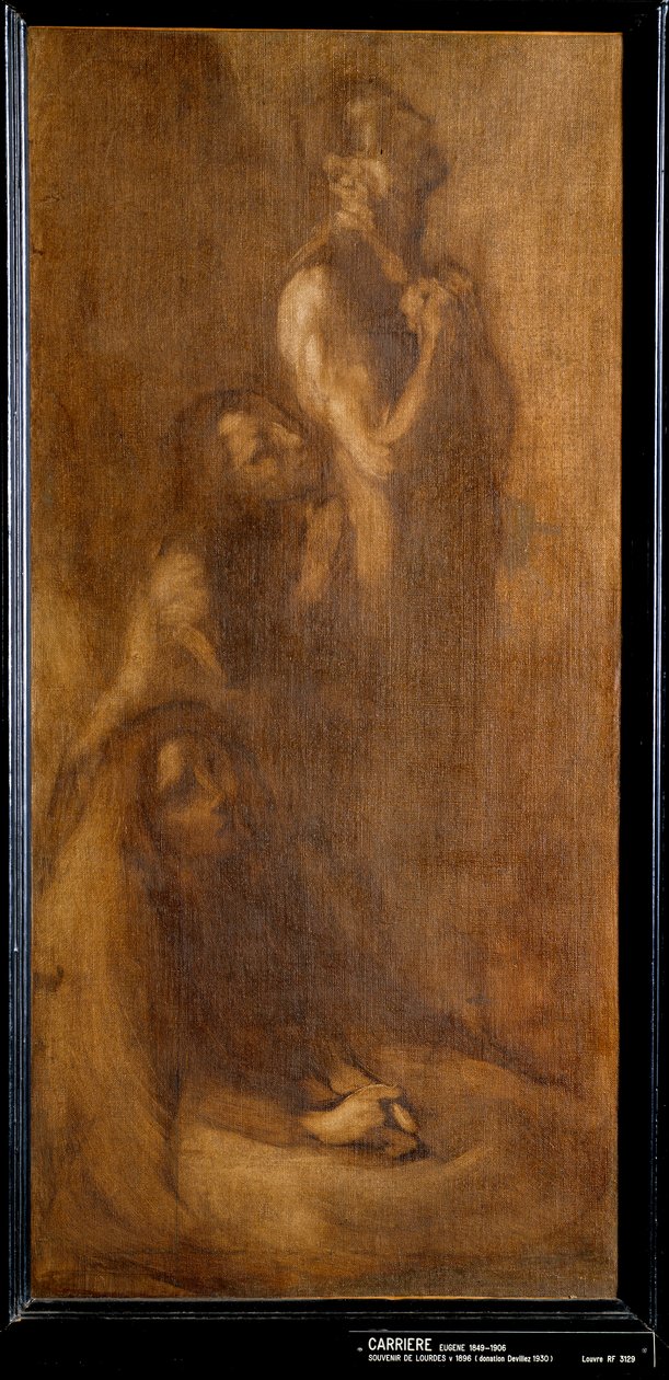 Lembrança de Lourdes Pelerins em oração. Pintura de Eugene Carriere (1849-1906) 1896 Sol. 0,73x0,35 m Paris, musee d