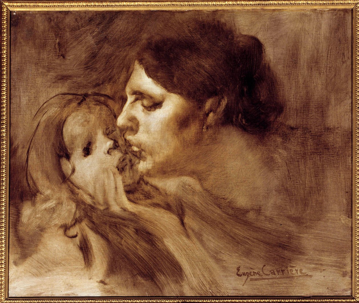 A Pintura do Beijo Materno de Eugene Carriere (1849-1906) Século XIX 0,46 x 0,55 m Paris, Musee d