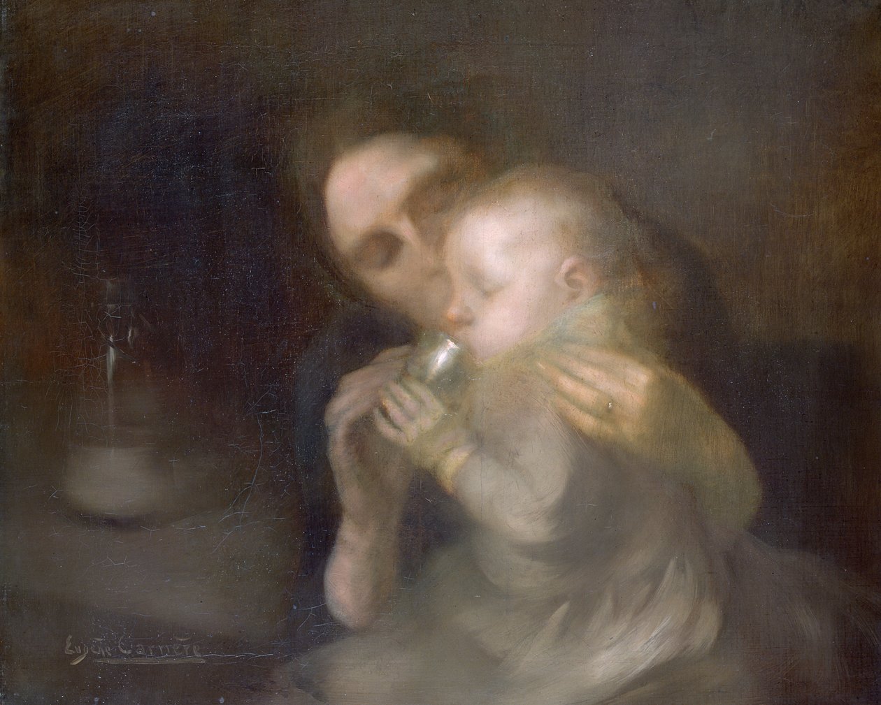 A Caneca de Lata (óleo sobre tela) de Eugène Carrière