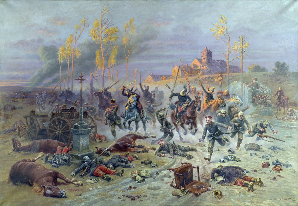 A acusação de soldados franceses na batalha do Marne, 8 ou 9 de setembro de 1914, 1915 de Eugene Chaperon