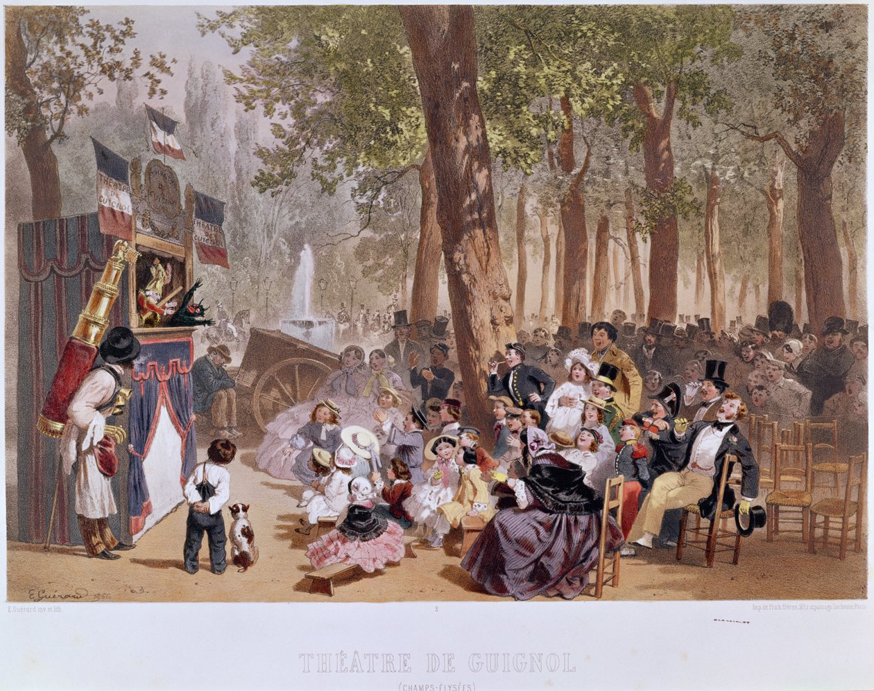 O Teatro Guignol nos Champs Elysees, 1856 de Eugene Charles Francois Guerard