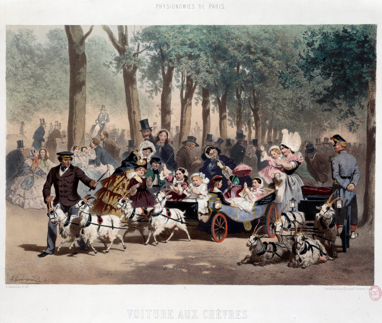 Caminhada de carro no Jardim das Tuileries em Paris no século XIX Litografia de Eugene Guerard (1821-1866) Paris do século XIX, Musee Carnavalet de Eugene Charles Francois Guerard