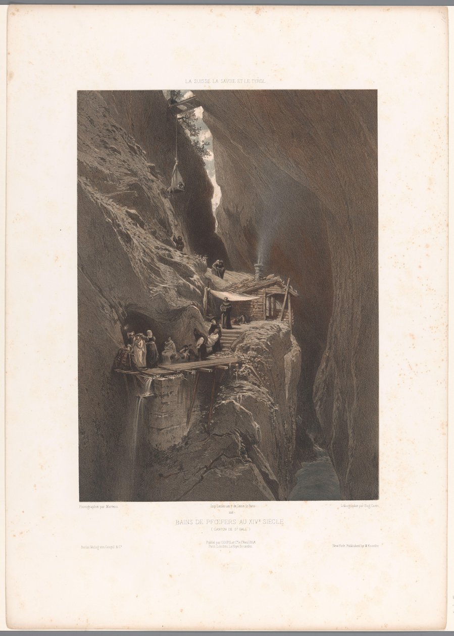 Visitantes dos banhos medicinais de Pfäfers na Idade Média Bains de Pfäfers au XIVth Siècle (título no objeto) Faces na Suíça, Savoy e Tirol (título da série) La Suisse, la Savoie et le Tyrol (título da série no objeto) de Eugene Ciceri