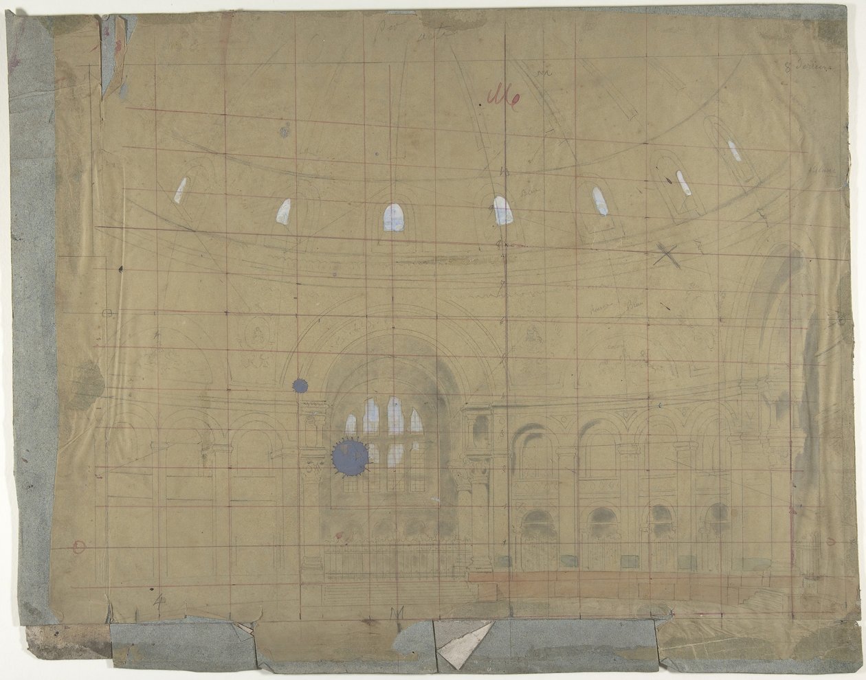 Projeto para um cenário na Ópera, Paris: Igreja Interior, 1830-90. de Eugene Ciceri