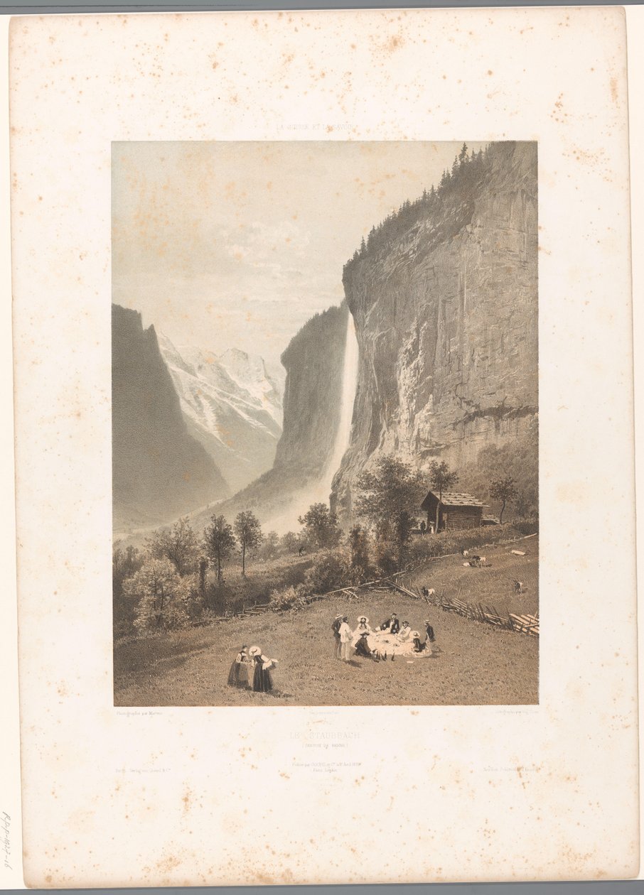 Piquenique com vista para a cascata de Staubbach
Le Staubbach (título sobre o objecto)
La Suisse et la Savoie (título da série)
Vistas da Suíça e da Sabóia (título da série sobre o objecto) de Eugene Ciceri