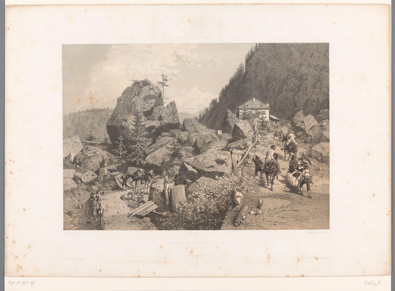 Viajantes no desfiladeiro do Tête Noire entre Martigny e Chamonix
Passage de la Tête Noire (título sobre o objecto)
Vistas da Suíça e da Sabóia (título da série)
La Suisse et la Savoie (título da série sobre o objecto) de Eugene Ciceri