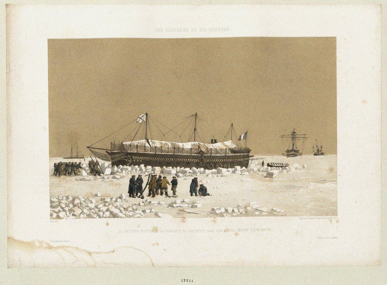 A bateria flutuante Tonnante no gelo perto de Kinburn, 1856 de Eugene Ciceri