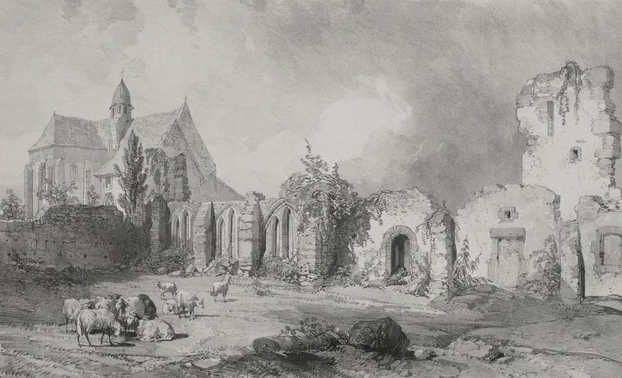 Viagens pitorescas e românticas na França antiga. Bretanha: Abadia de Relec de Eugene Ciceri