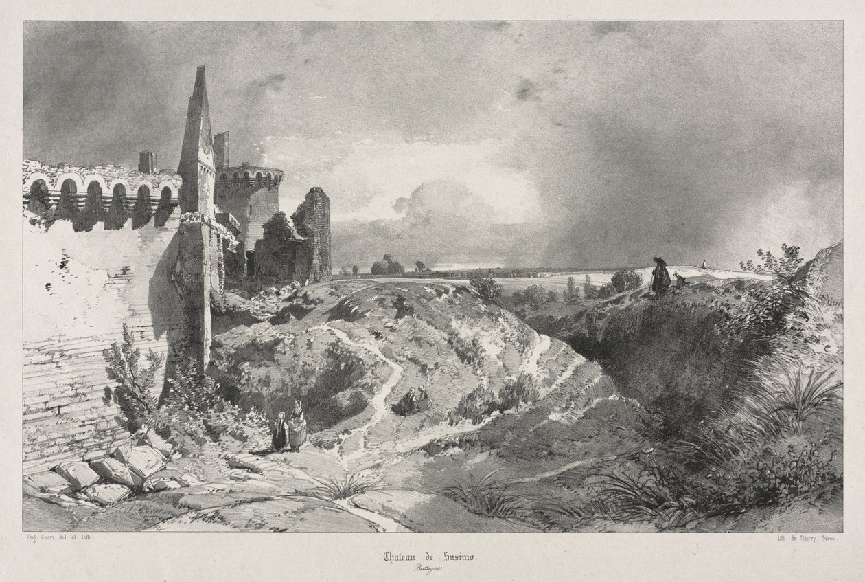 Viagens pitorescas e românticas na França antiga. Bretanha: Chateau de Susínio de Eugene Ciceri