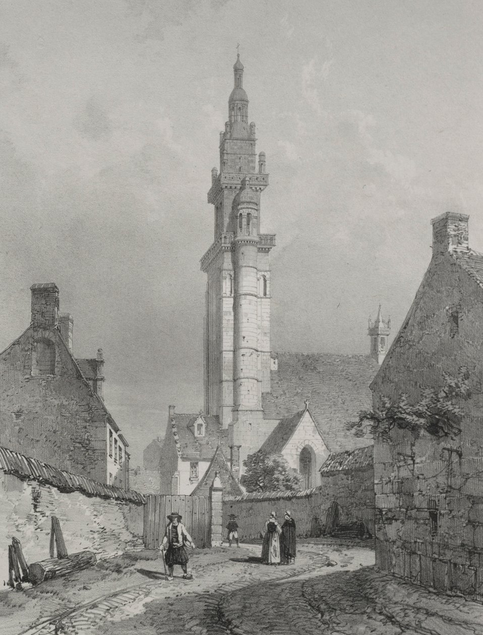 Viagens pitorescas e românticas na França antiga. Bretanha: Igreja de Roscoff. de Eugene Ciceri