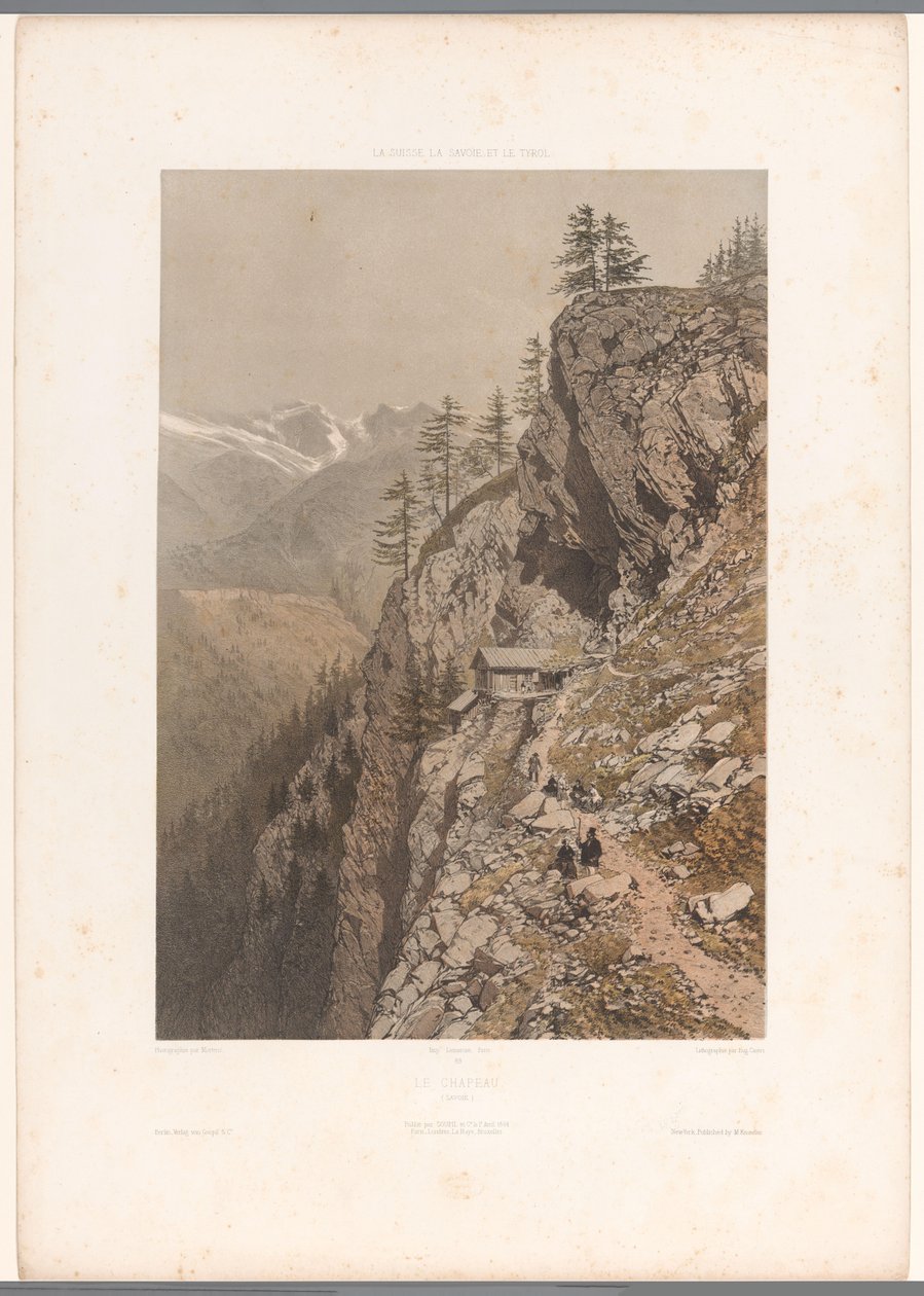 Caminhantes em trilhos de montanha perto de Chamonix e Mont Blanc
Le Chapeau (título sobre o objecto)
Vistas da Suíça, Sabóia e Tirol (título da série)
La Suisse, la Savoie et le Tyrol (título da série sobre o objecto) de Eugene Ciceri