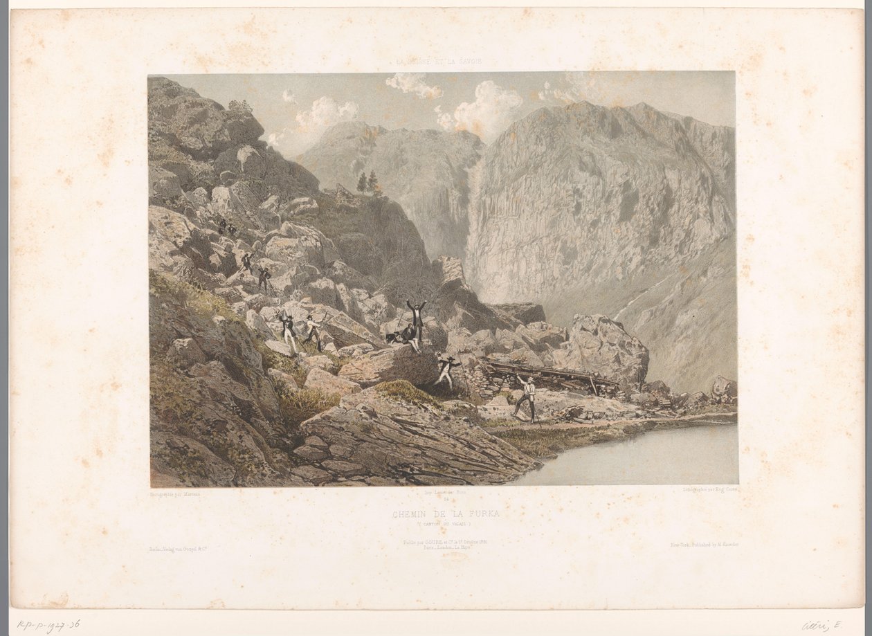 Caminhantes no Furka Pass Chemin de la Furka (título no objeto) Faces na Suíça e Savoy (título da série) La Suisse et la Savoie (título da série no objeto) de Eugene Ciceri