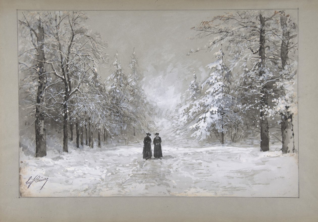 Cena de inverno com dois homens, 1830-90. de Eugene Ciceri