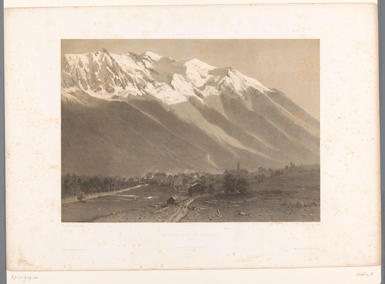 Vista de Chamonix no sopé do Mont Blanc Le Mont Blanc et Chamonix (título no objeto) La Suisse et la Savoie (título da série) Rostos na Suíça e Savoy (título da série no objeto) de Eugene Ciceri