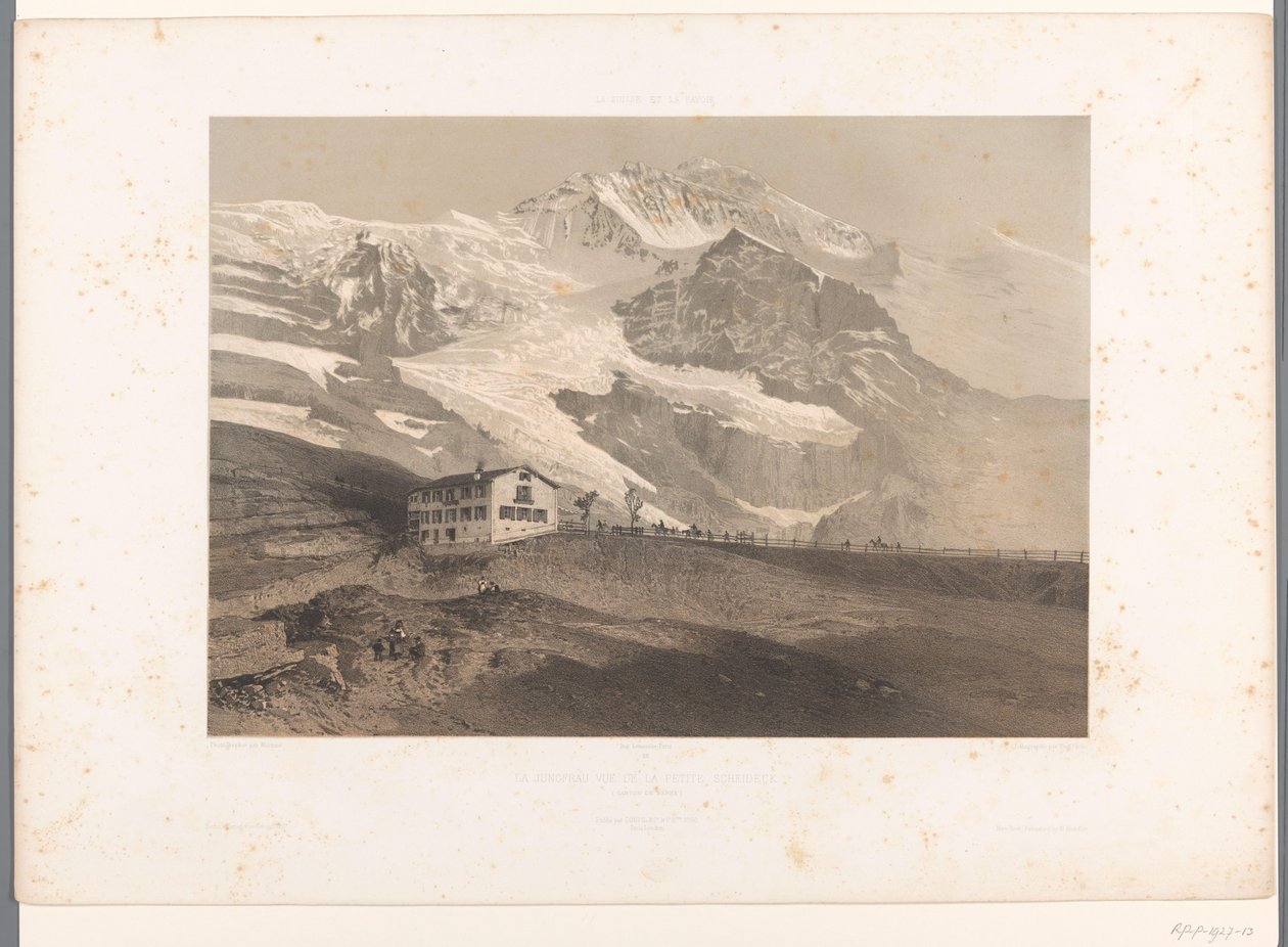 Vista do Jungfrau de Kleine Scheidegg La Jungfrau vue de la petite Scheideck (título no objeto) Rostos na Suíça e Savoy (título da série) La Suisse et la Savoie (título da série no objeto) de Eugene Ciceri