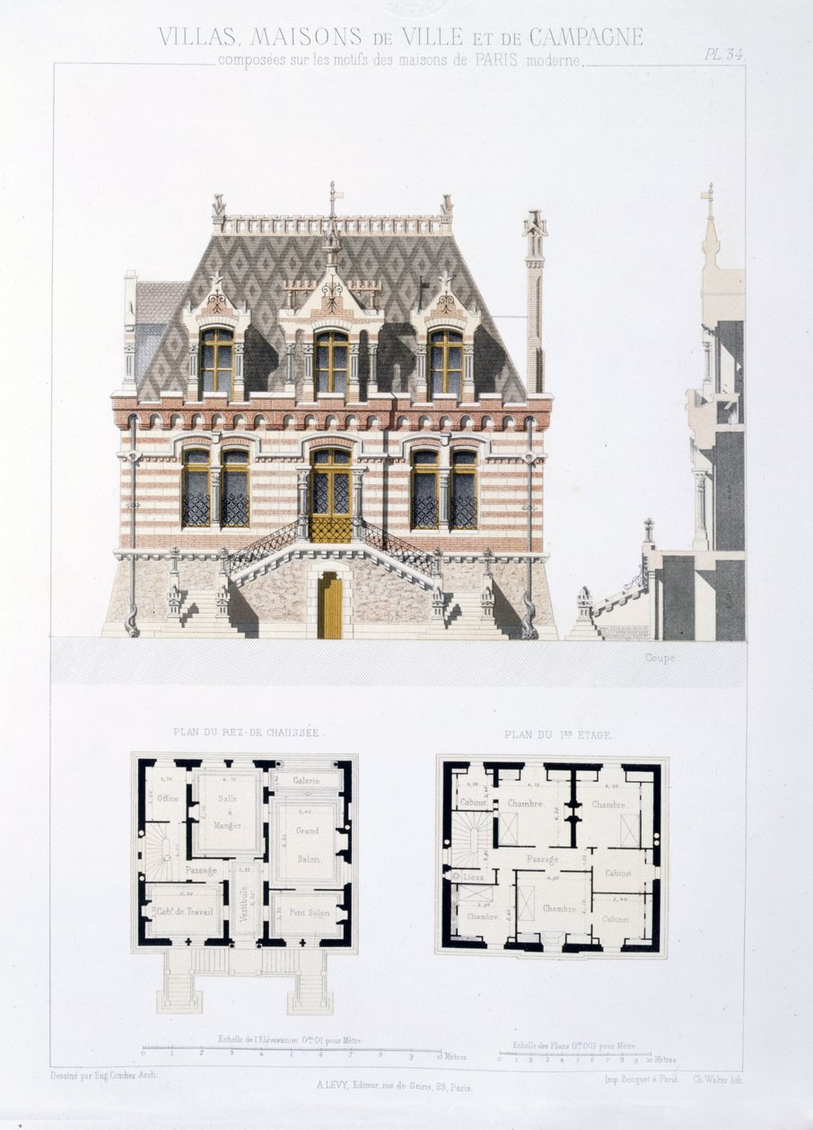 Projeto da cidade e casas de campo baseadas nas casas modernas de Paris, c.1864 de Eugene Cordier