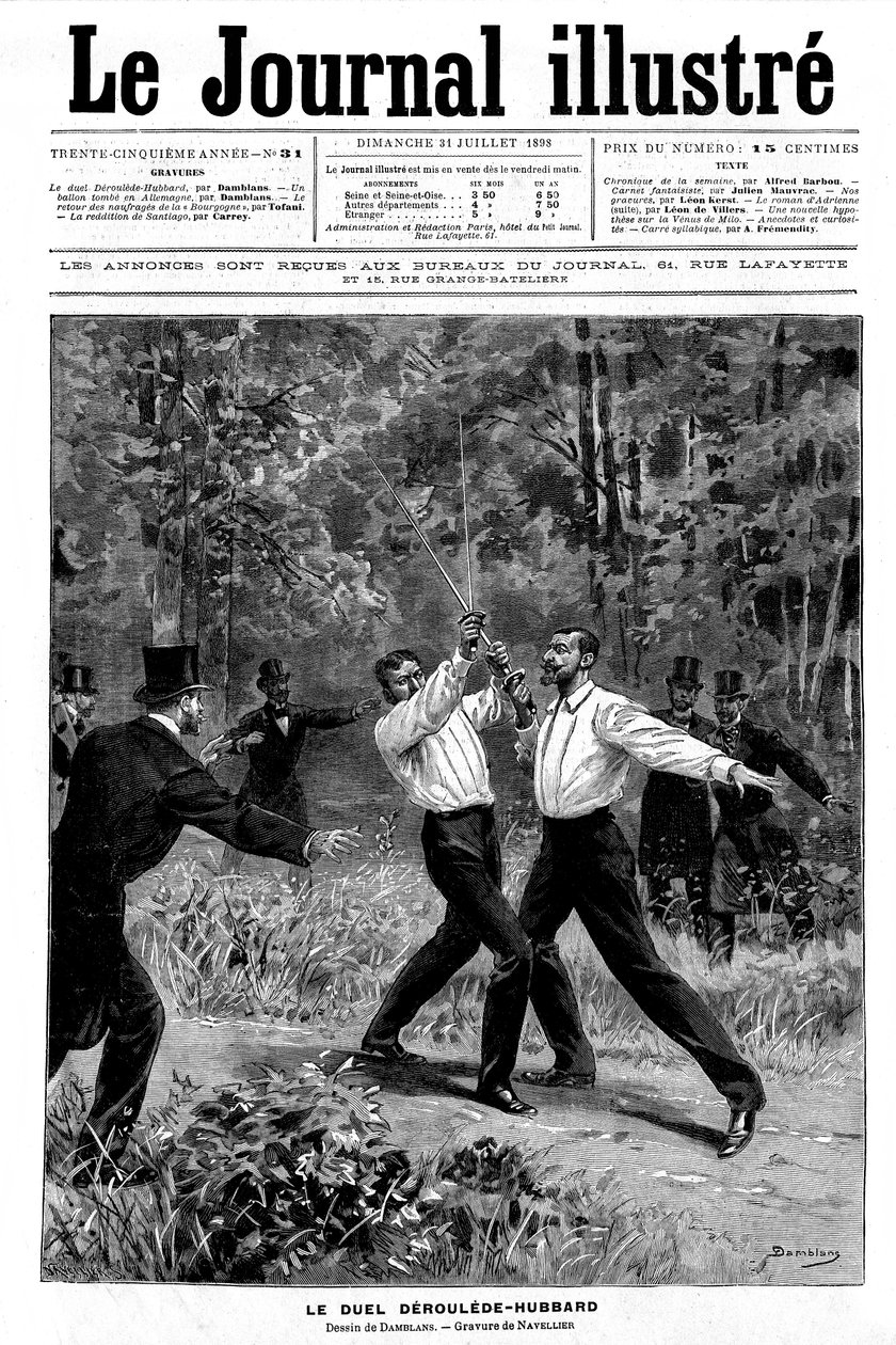 Gravura de Damblans no "um" da Revista Illustrous N¡ 31 de 31 de Julho de 1898: duelo à espada entre Paul Deroulede (1846-1914) e Gustave Hubbard (1858-1927) - as testemunhas intervieram - de Eugene Damblans