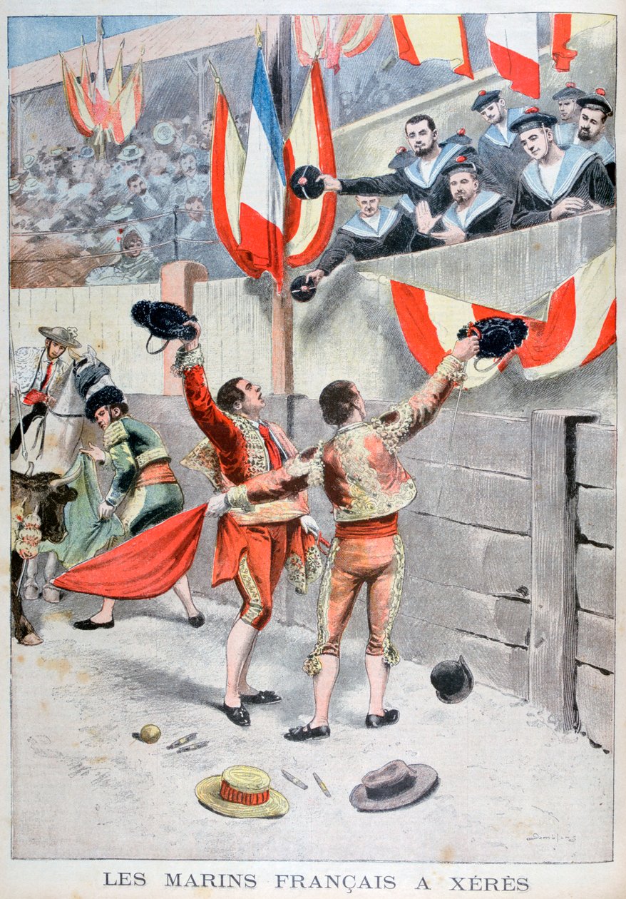 Marinheiros franceses assistindo uma tourada, Xeres, Espanha, 1899 de Eugene Damblans
