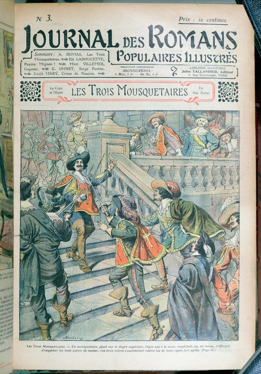 Capa de uma serialização de Os Três Mosqueteiros, de Alexandre Dumas pere (1803-70), do Journal des Romans Populaires Illustres, 1905 de Eugene Damblans