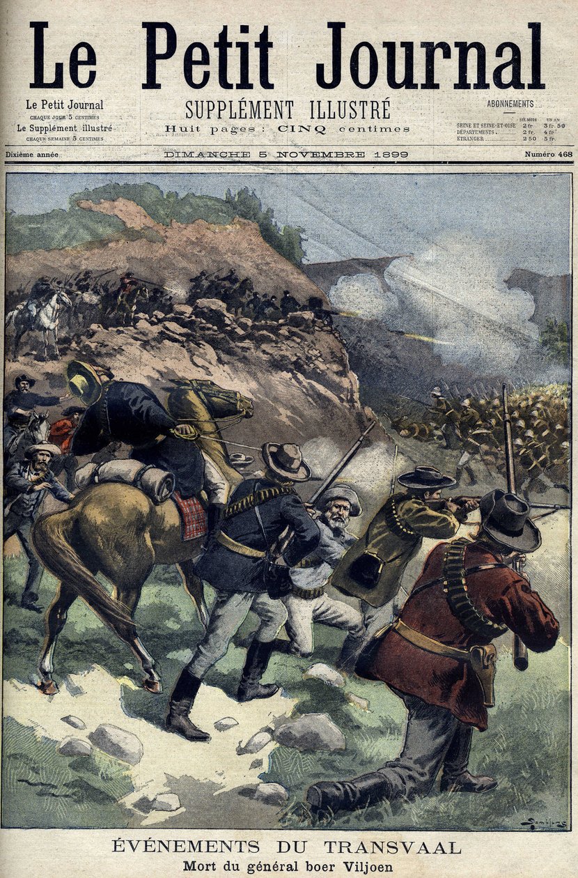 África do Sul - Guerra da Boer. Morte do General Boer Viljoen. Sorteio de Damblans. Jornal Le Petite, 5 de Novembro. de Eugene Damblans