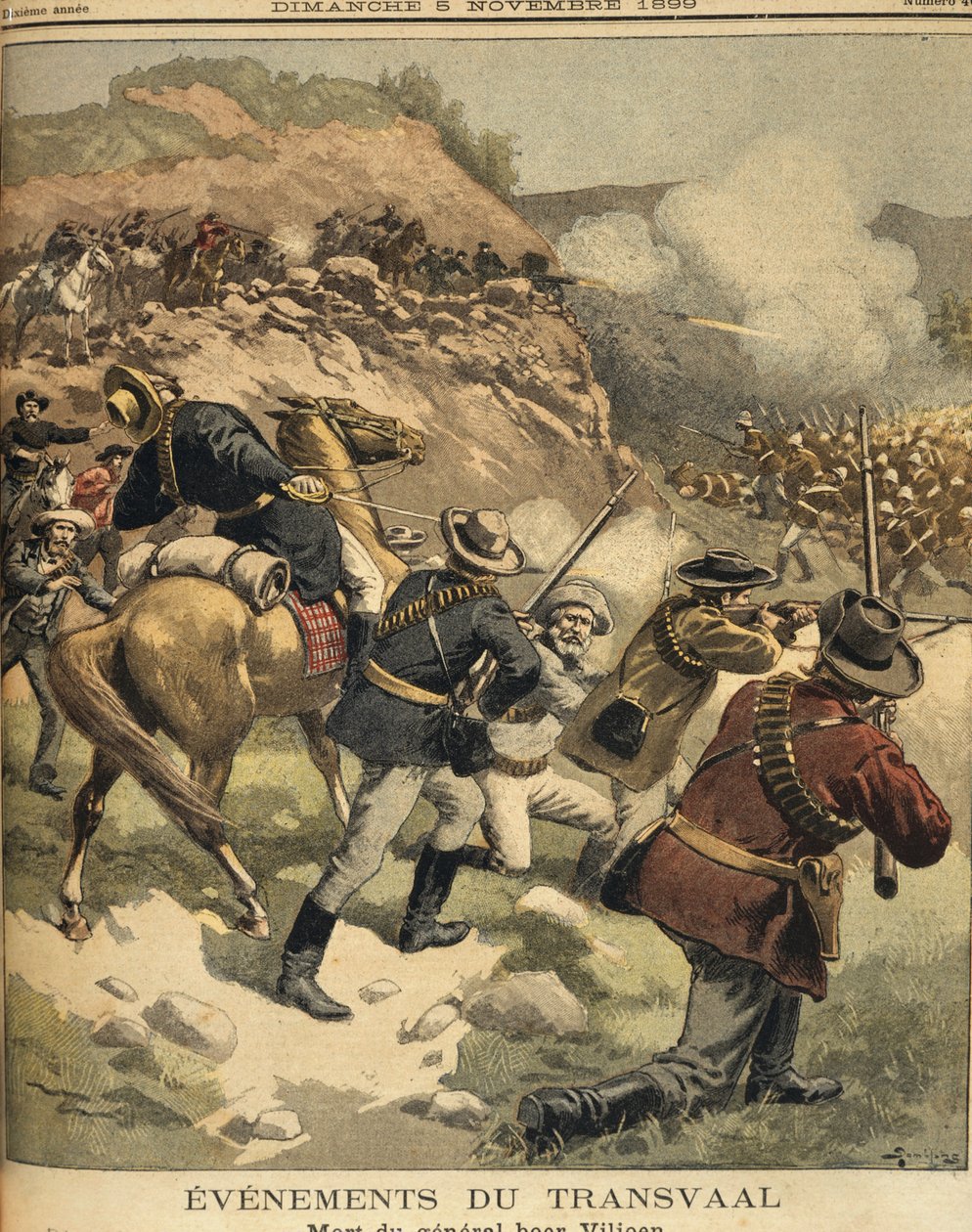 África do Sul, The Anglo Boer Wars, Morte do Boer General Viljoen durante uma luta com os ingleses, imprimir de Eugene Damblans