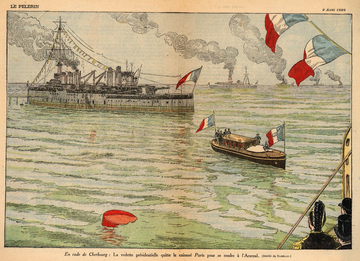 O Padrão Presidencial, Porto de Cherbourg, Página dupla espalhada em "Le Pelerin" 2 de Agosto de 1925 (litografia de Eugene Damblans