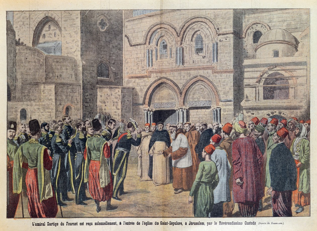 A Recepção do Almirante Dartige du Fournet (1856-1940) na Igreja do Santo Sepulcro em Jerusalém, ilustração da revista &39;Le Pelerin&39; de 2 de agosto de 1911 de Eugene Damblans